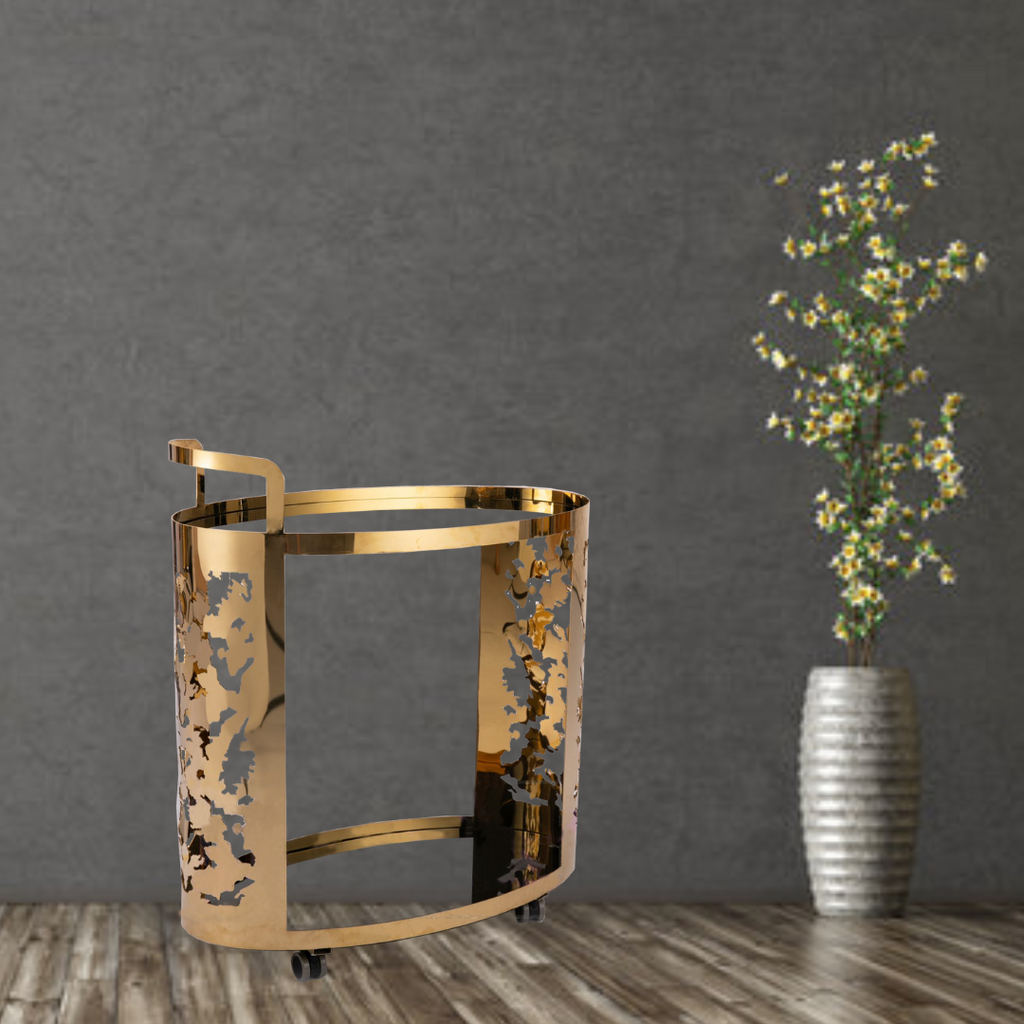 Luxuriescart Laser Cut Gold Oval Bar Cart