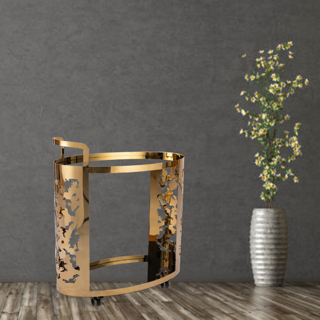 Luxuriescart Laser Cut Gold Oval Bar Cart