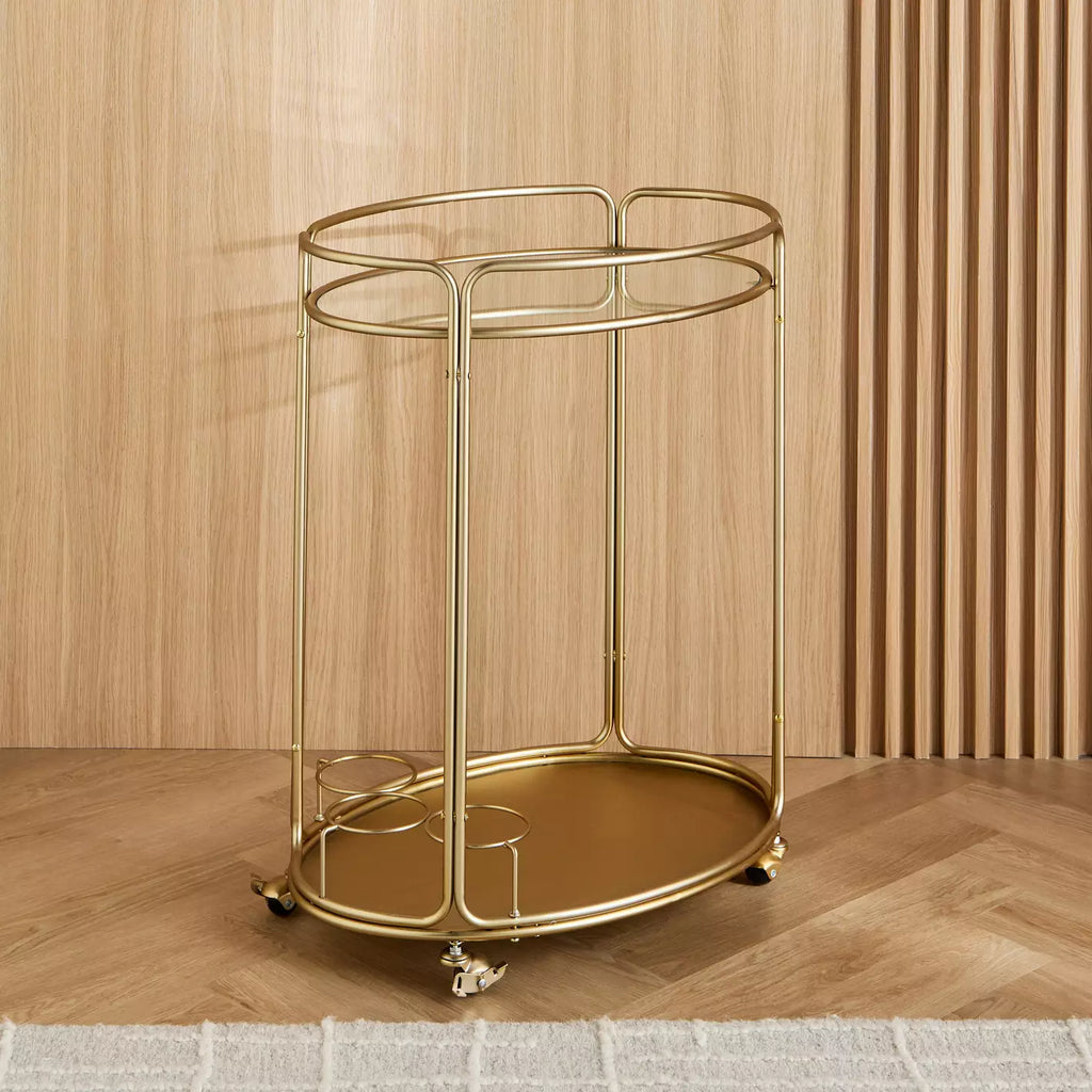 Luxuries Gold Round Bar Cart with Glass Shelves
