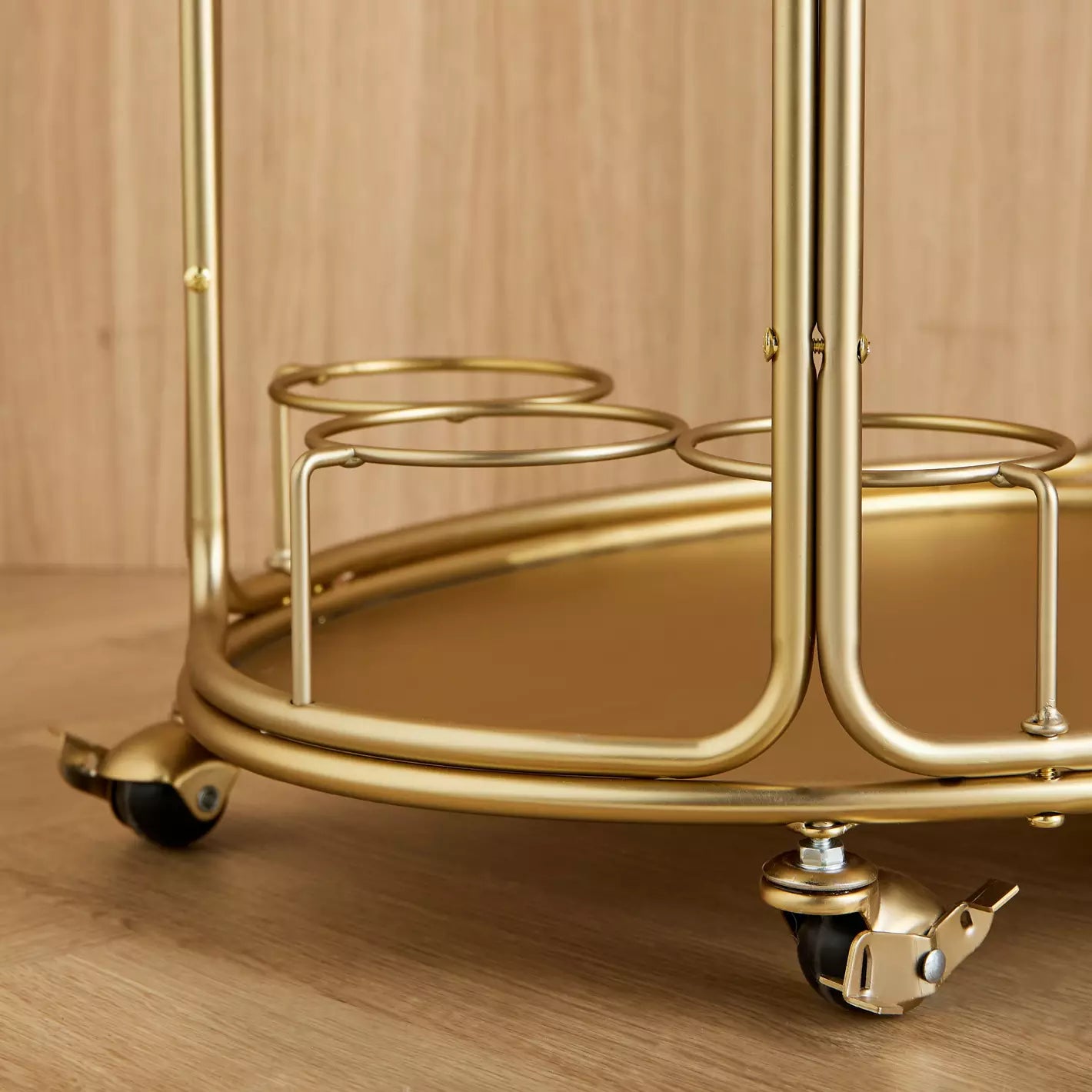 Luxuries Gold Round Bar Cart with Glass Shelves