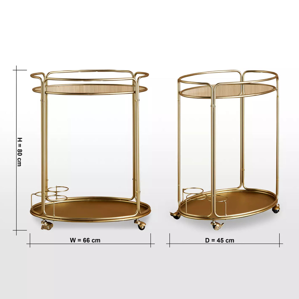 Luxuries Gold Round Bar Cart with Glass Shelves
