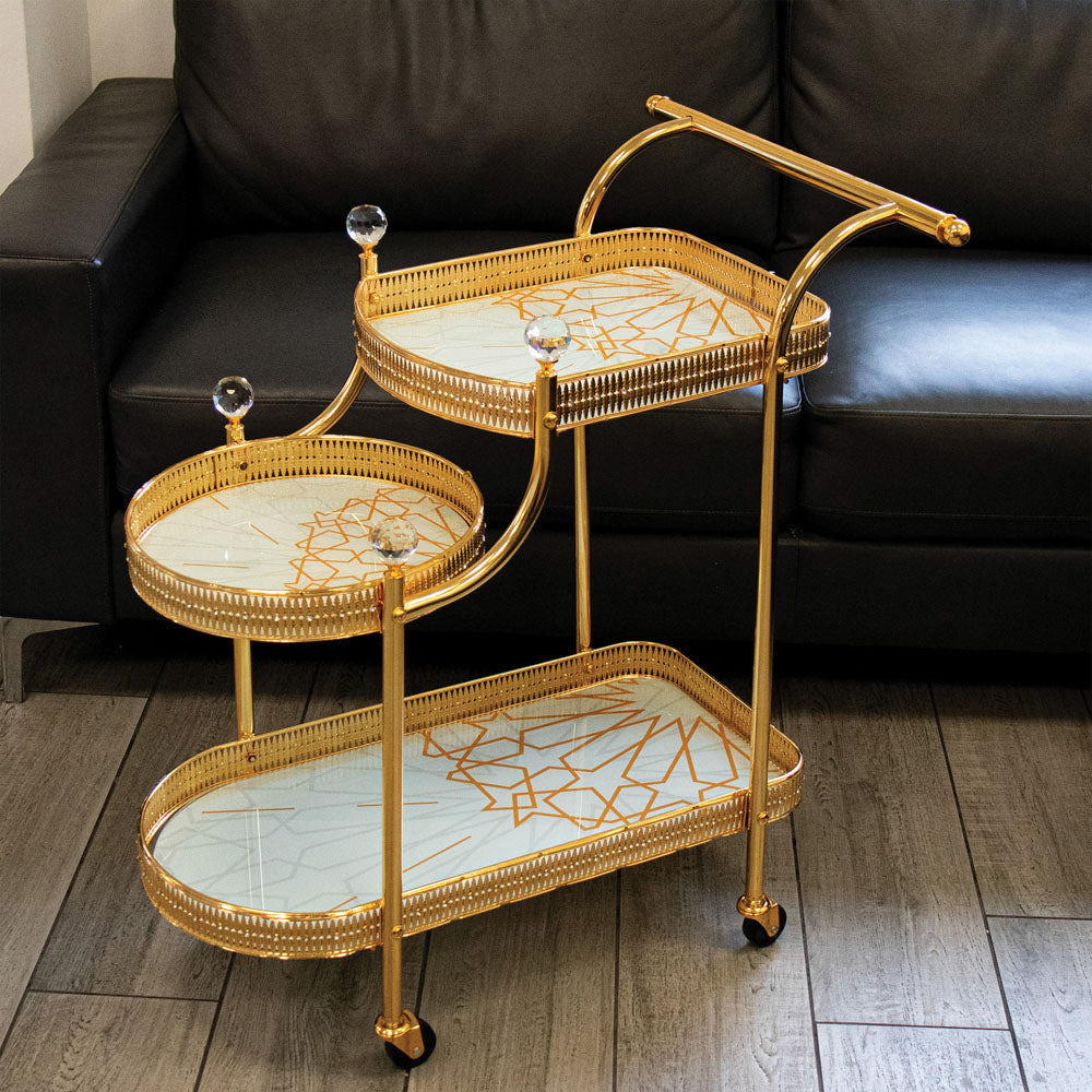 Luxuries Gold Serving Trolley Gold Glass Trays Small