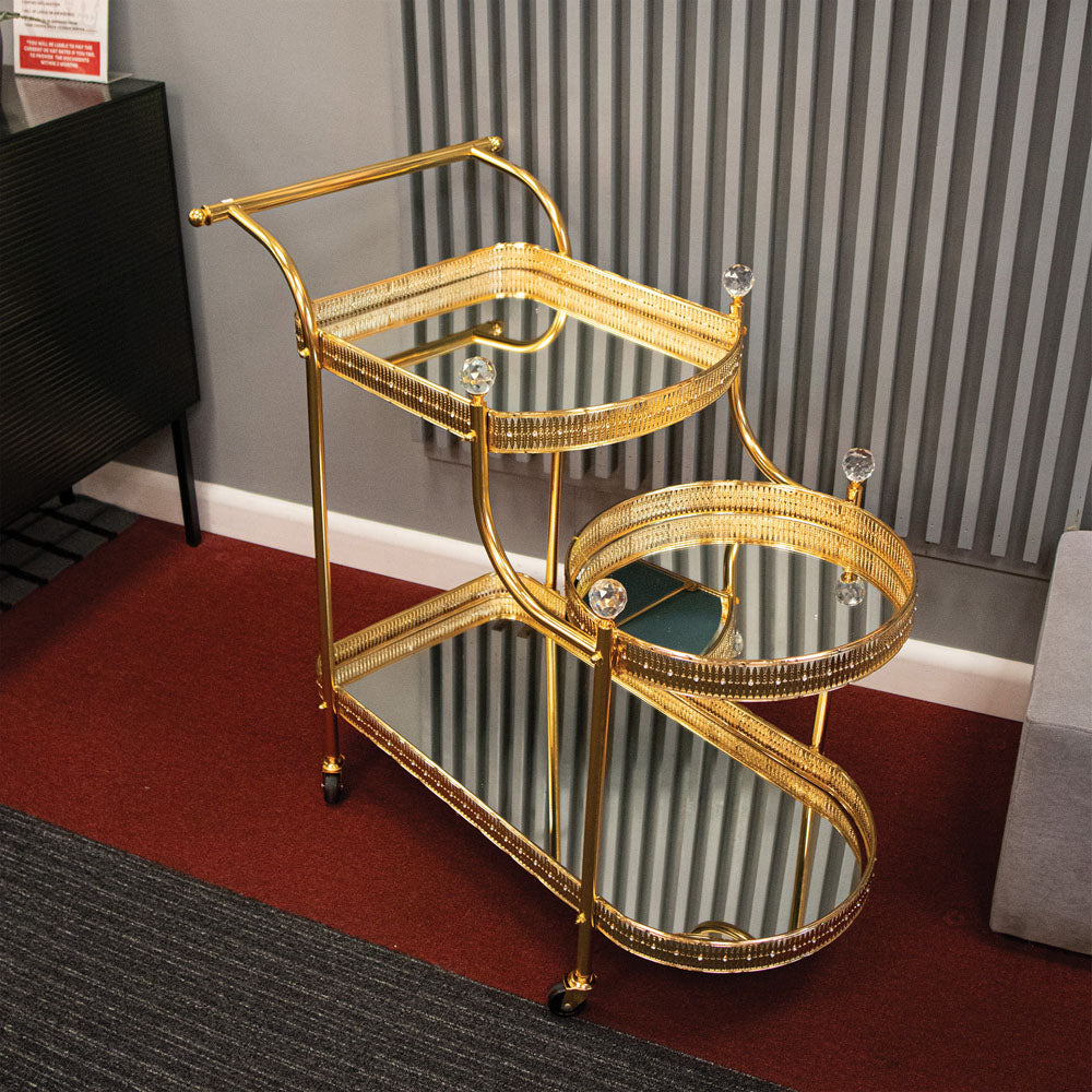 Luxuries Gold Serving Trolley Mirror Trays Small
