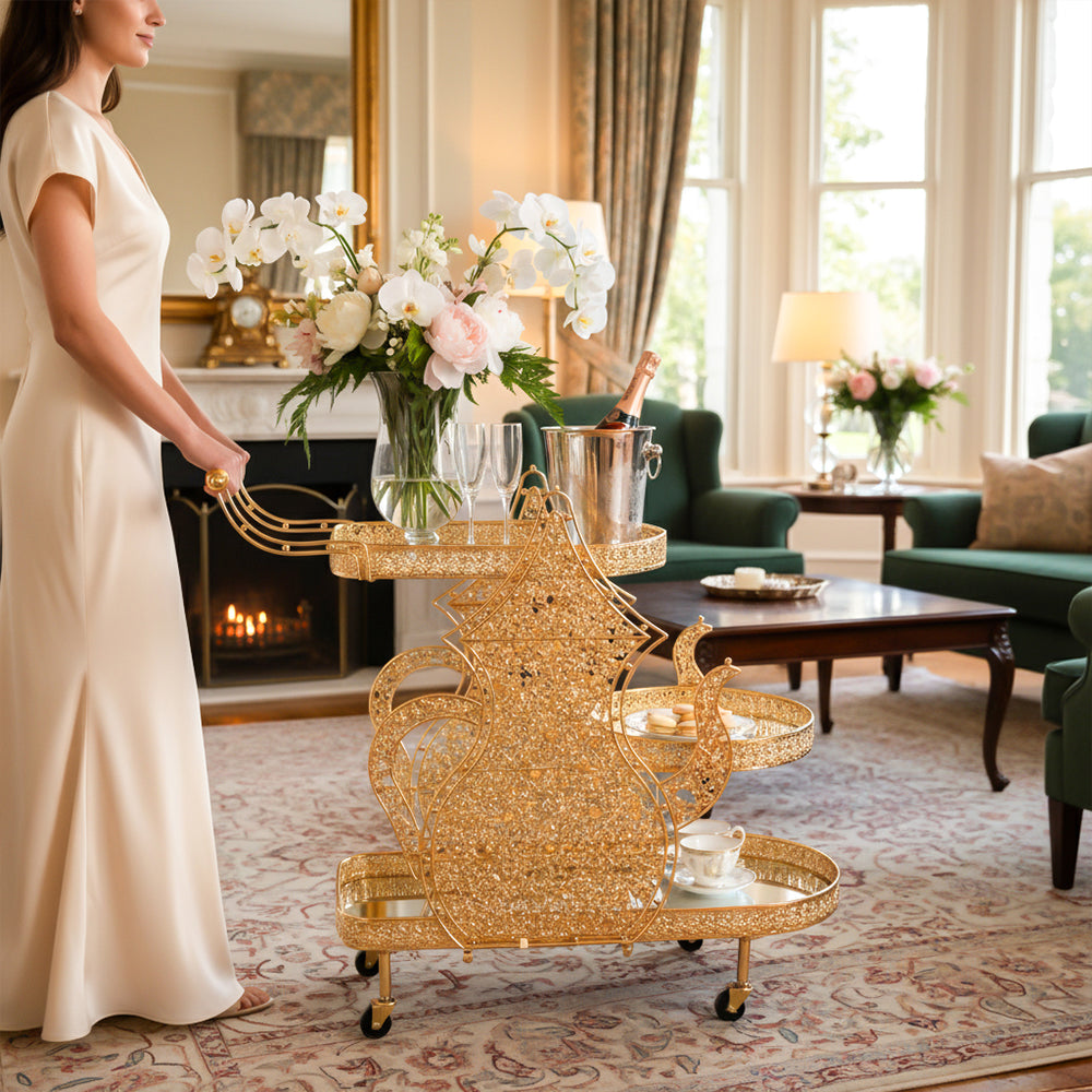Luxuries Gold Teapot Silhouette Bar Cart
