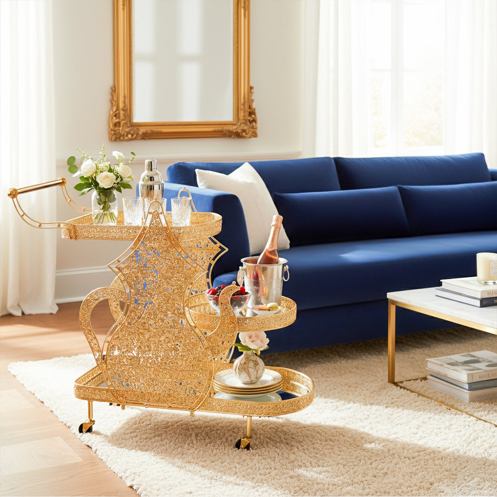 Luxuries Gold Teapot Silhouette Bar Cart
