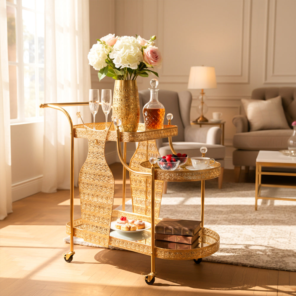 Luxuries Gold Silhouette Bar Cart Serving Trolley Vase Large
