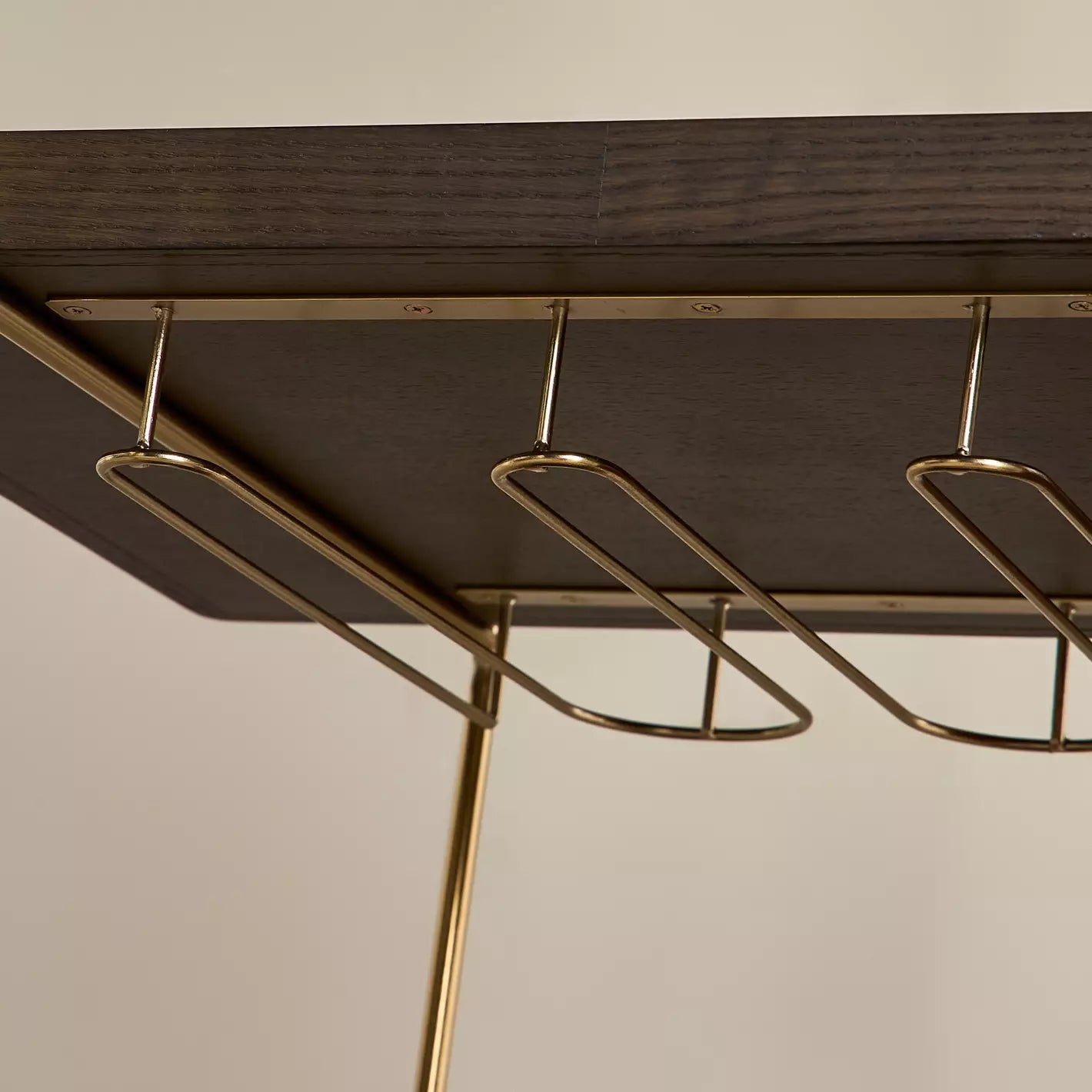Luxuries Gold & Walnut Wood Bar Cart with Wine Glass Rack