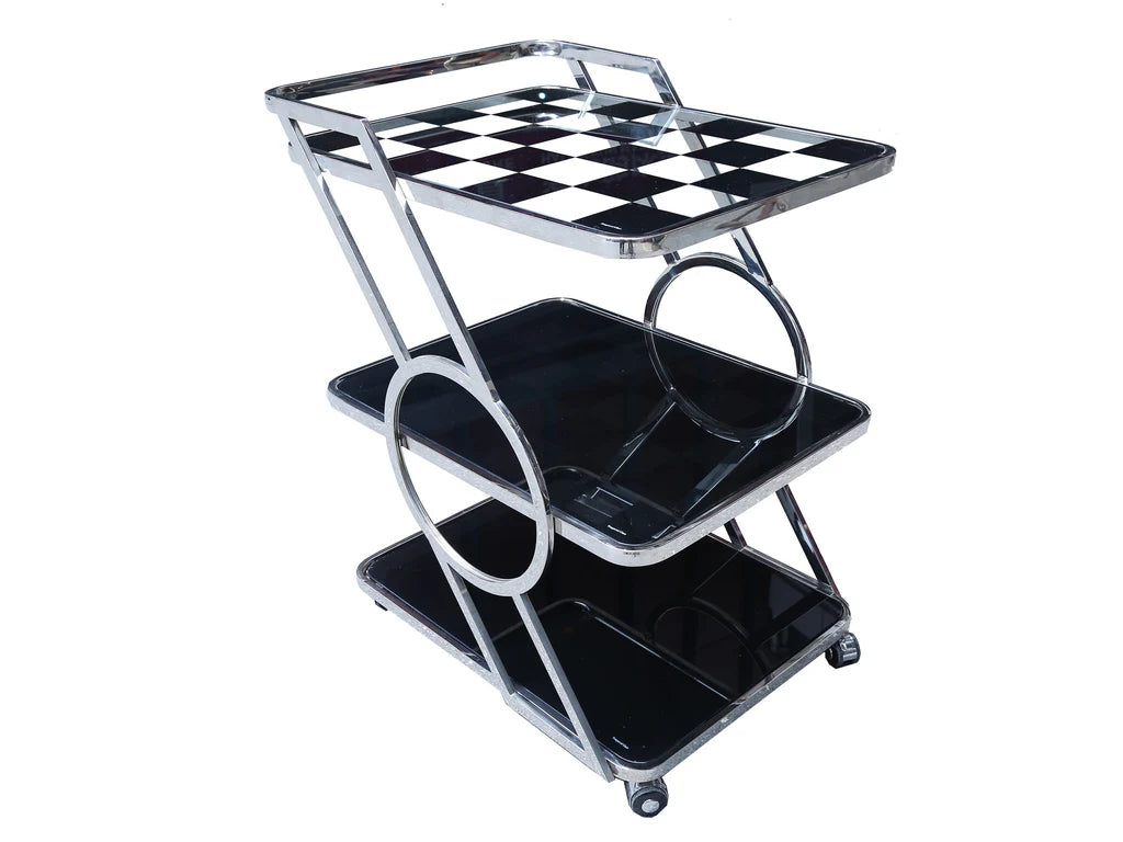 Luxuries Stainless Steel Serving Cart with Checkered Top