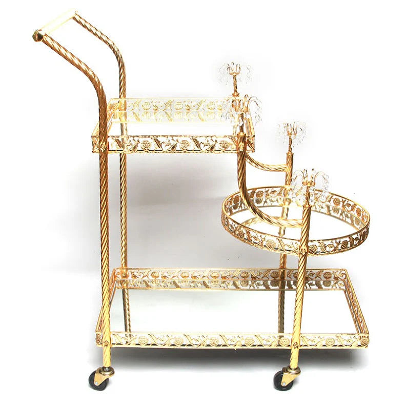 Luxuries Gold Mirrored Bar Cart with Crystal Wine Holder
